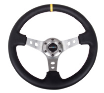 NRG Sportratt Läder med Gunmetall Centrum / Gul Centermarkering 350mm (3'' Djup)